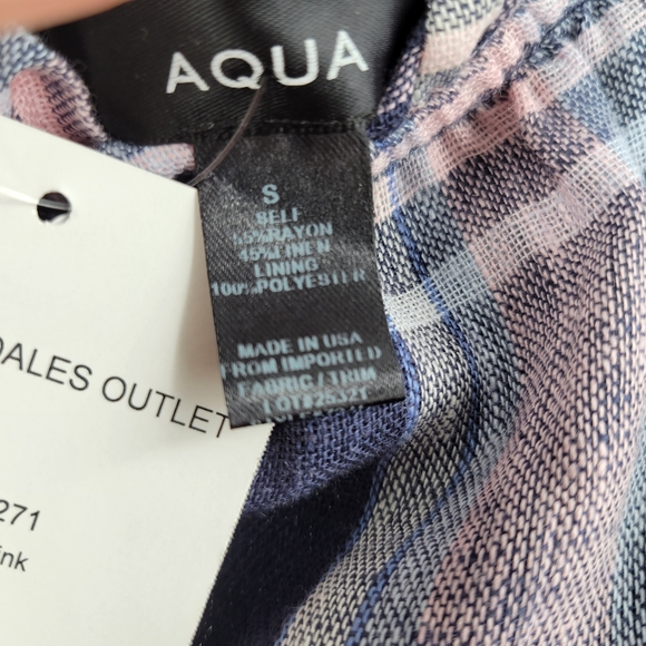 AQUA Linen Plaid Prairie Maxi Dress Navy - Picture 10 of 11